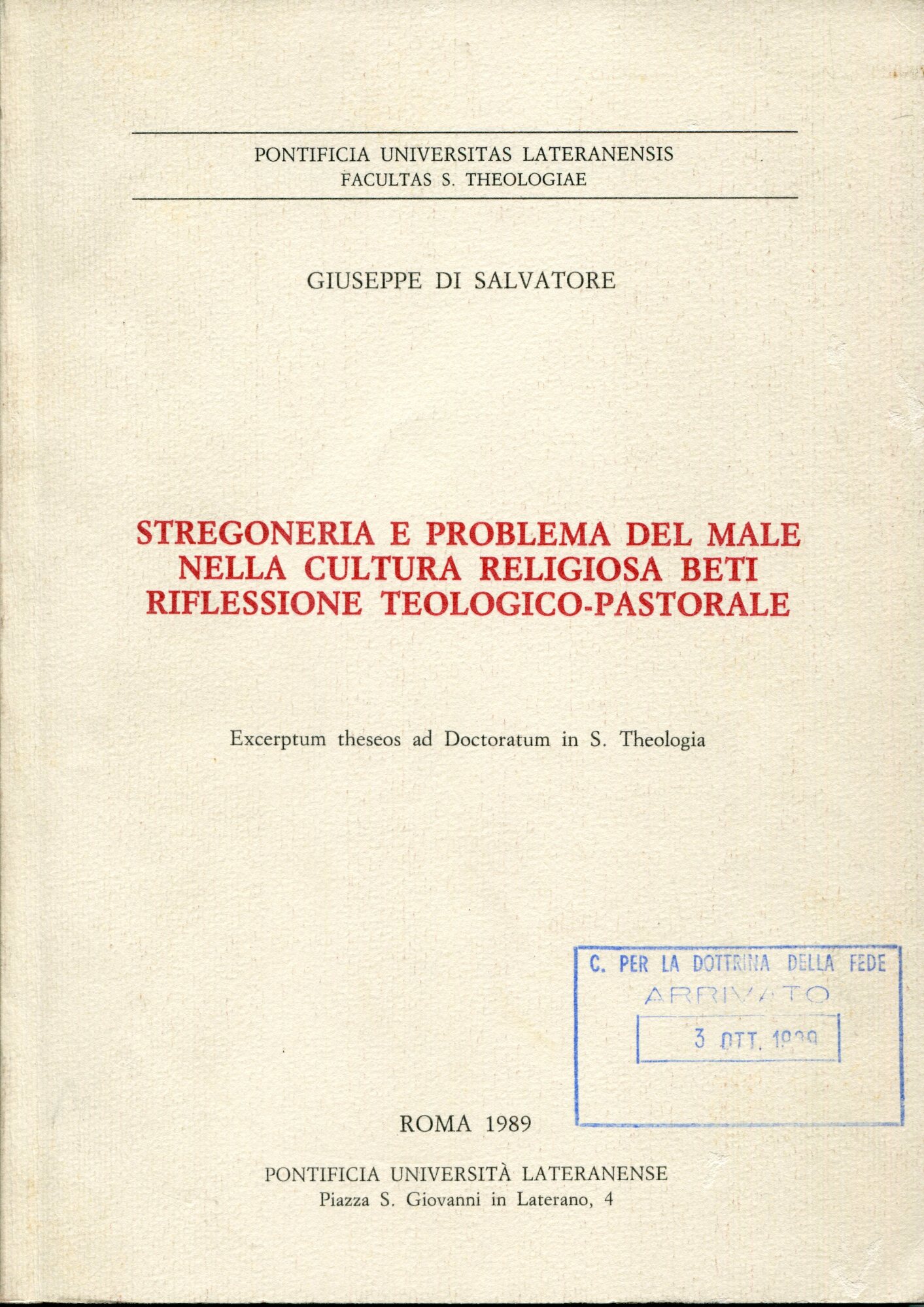 Stregoneria e problema del male nella cultura religiosa beti : …