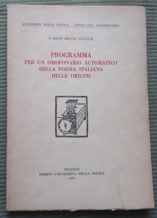 PROGRAMMA PER UN OMOFONARIO AUTOMATICO DELLA POESIA ITALIANA DELLE ORIGINI