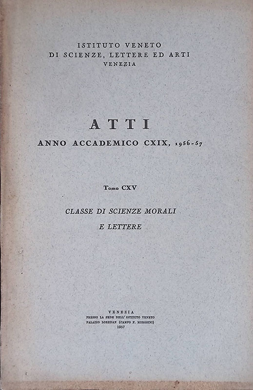 Atti anno accademico CXIX 1956-57, tomo CXV. Classe di scienze …