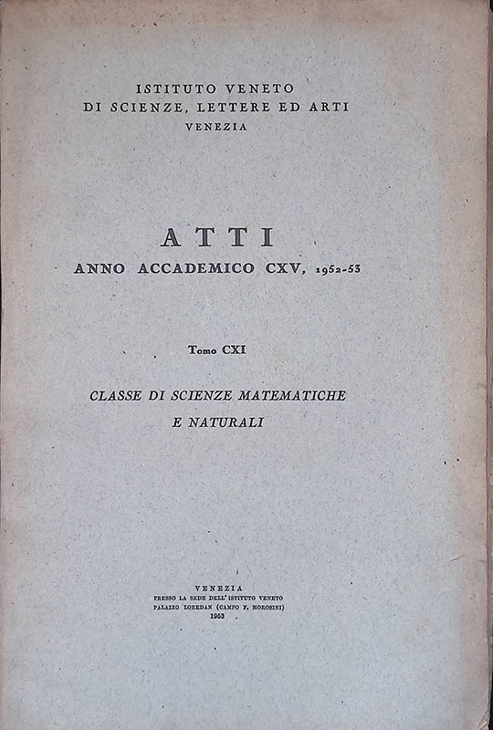 Atti anno accademico CXV 1952-53, tomo CXI. Classe di scienze …