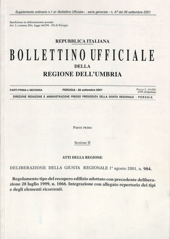 Bollettino ufficiale della Regione dell'Umbria. Parte prima sezione II. Deliberazione …
