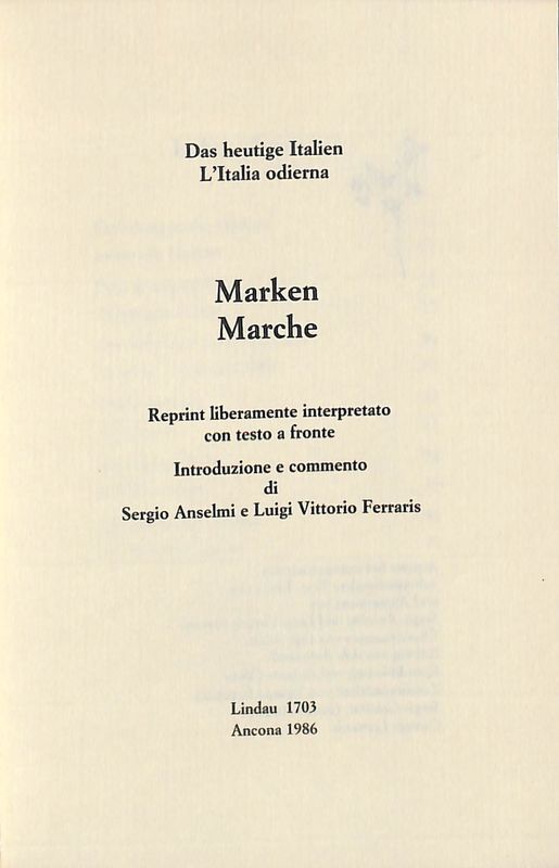 Das heutige Italien. Marken. L'Italia odierna. Marche