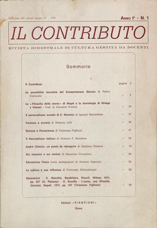 Il contributo. Rivista bimestrale di cultura gestita da docenti. n. …