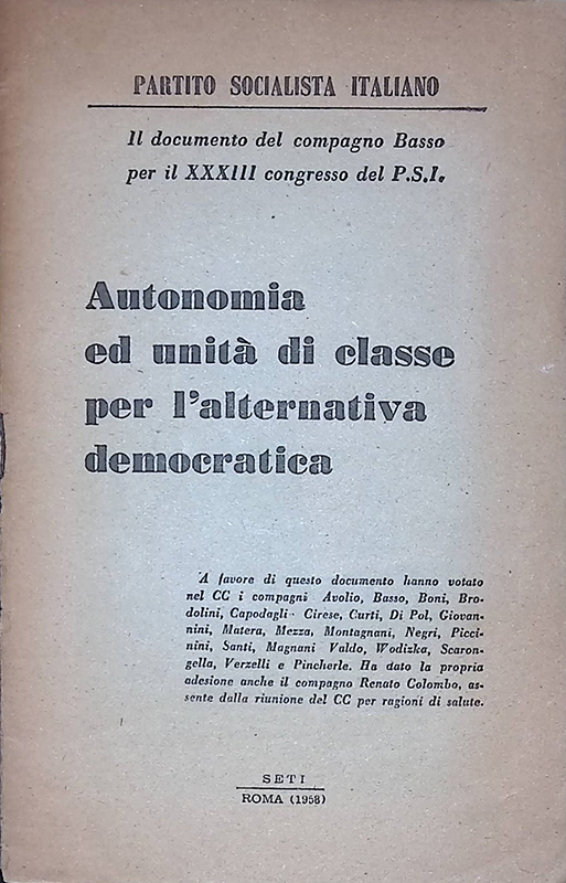 Il documento del compagno Basso per il XXXIII congresso del …