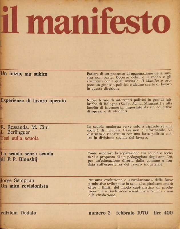 Il manifesto. N. 2 febbraio 1970