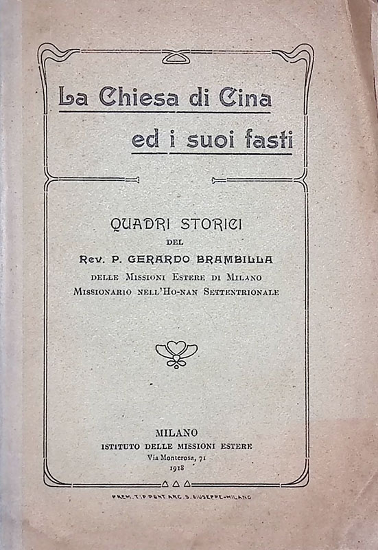 La Chiesa di Cina ed i suoi fasti. Quadri storici