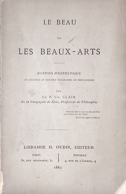 Le beau et les beaux-arts. Notions d'esthetique et reponse au …