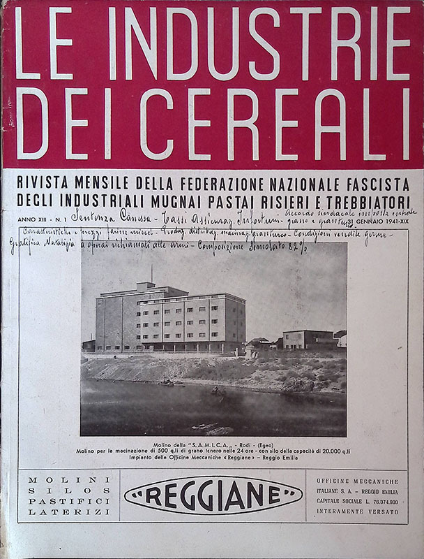 Le Industrie dei Cereali. Anno XII n.1, 31 gennaio 1941
