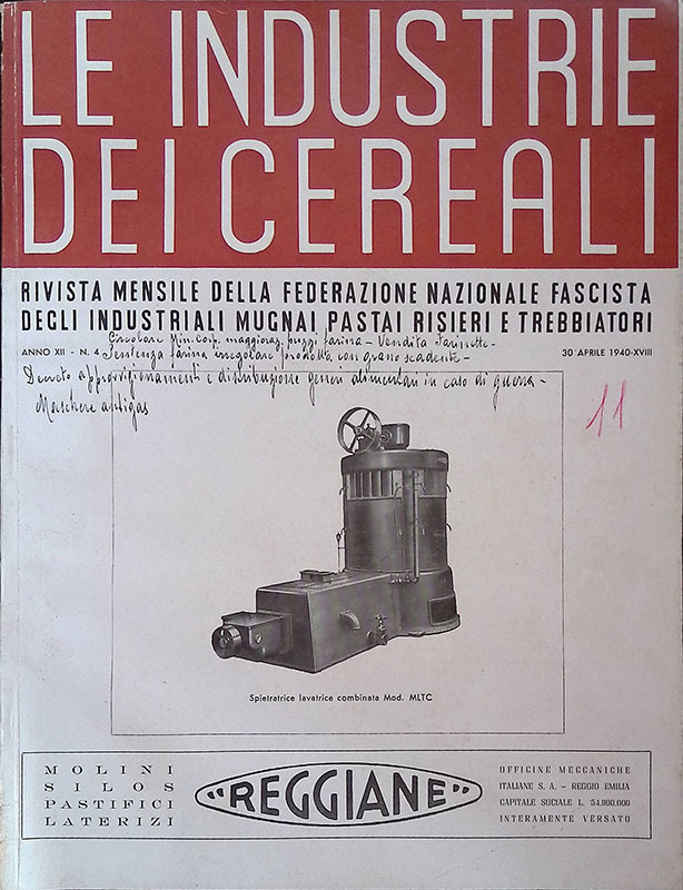 Le Industrie dei Cereali. Anno XII n.4, 30 aprile 1940