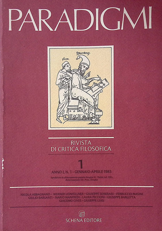 Paradigmi. Rivista di critica filosofica. anno I, n. 1 gennaio-aprile …
