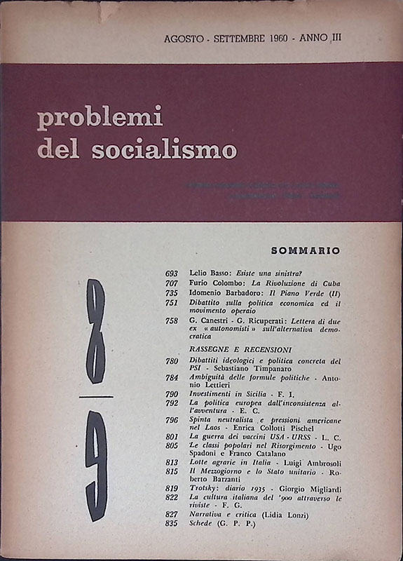 Problemi del Socialismo. Agosto-settembre 1960 anno III n.8-9