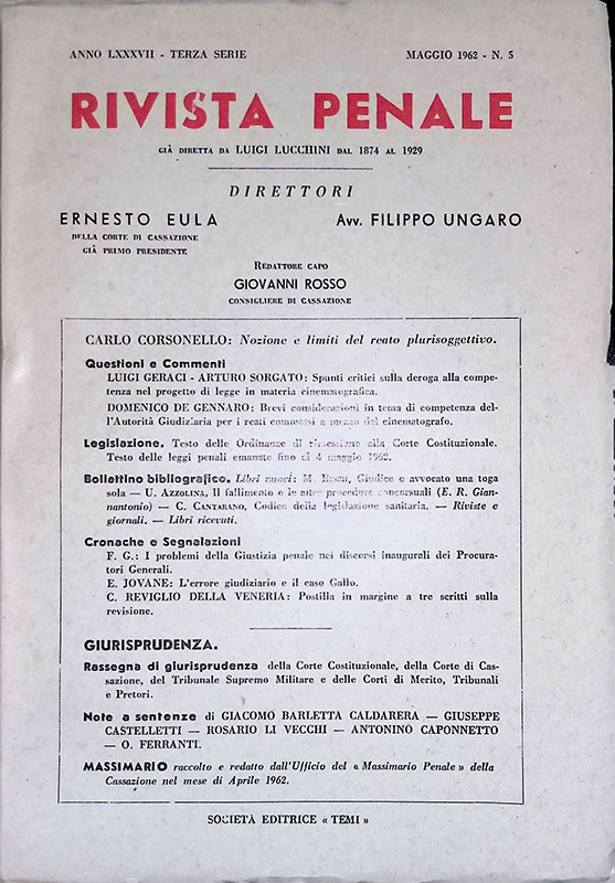 Rivista penale. Anno LXXXVII, n. 5 maggio 1962