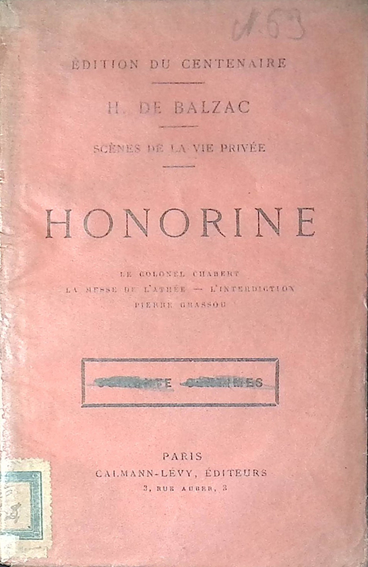 Scenes de la vie privee Honorine - - Calmann-Levy Editeurs