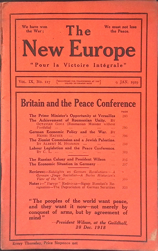 The New Europe. Vol.IX n.117, 9 january 1919. Britain and …