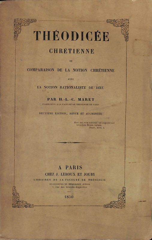Theodicee chretienne ou comparaison de la notion chretienne avec la …