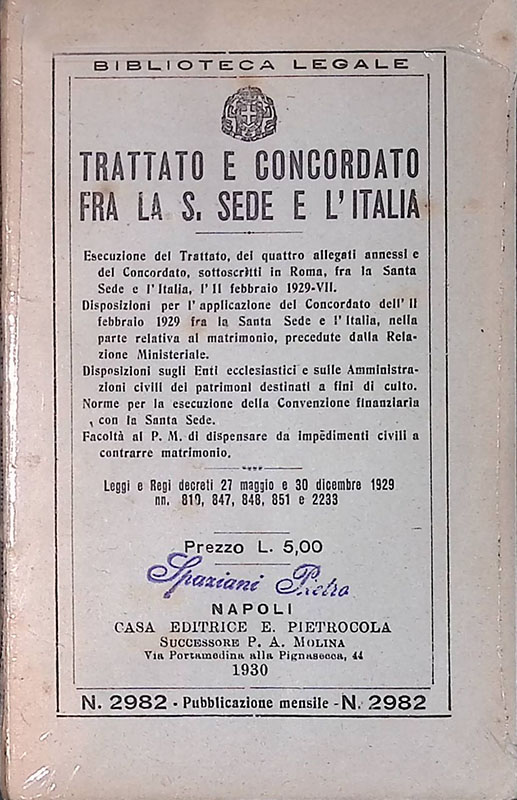 Trattato e concordato fra la S. Sede e l'Italia