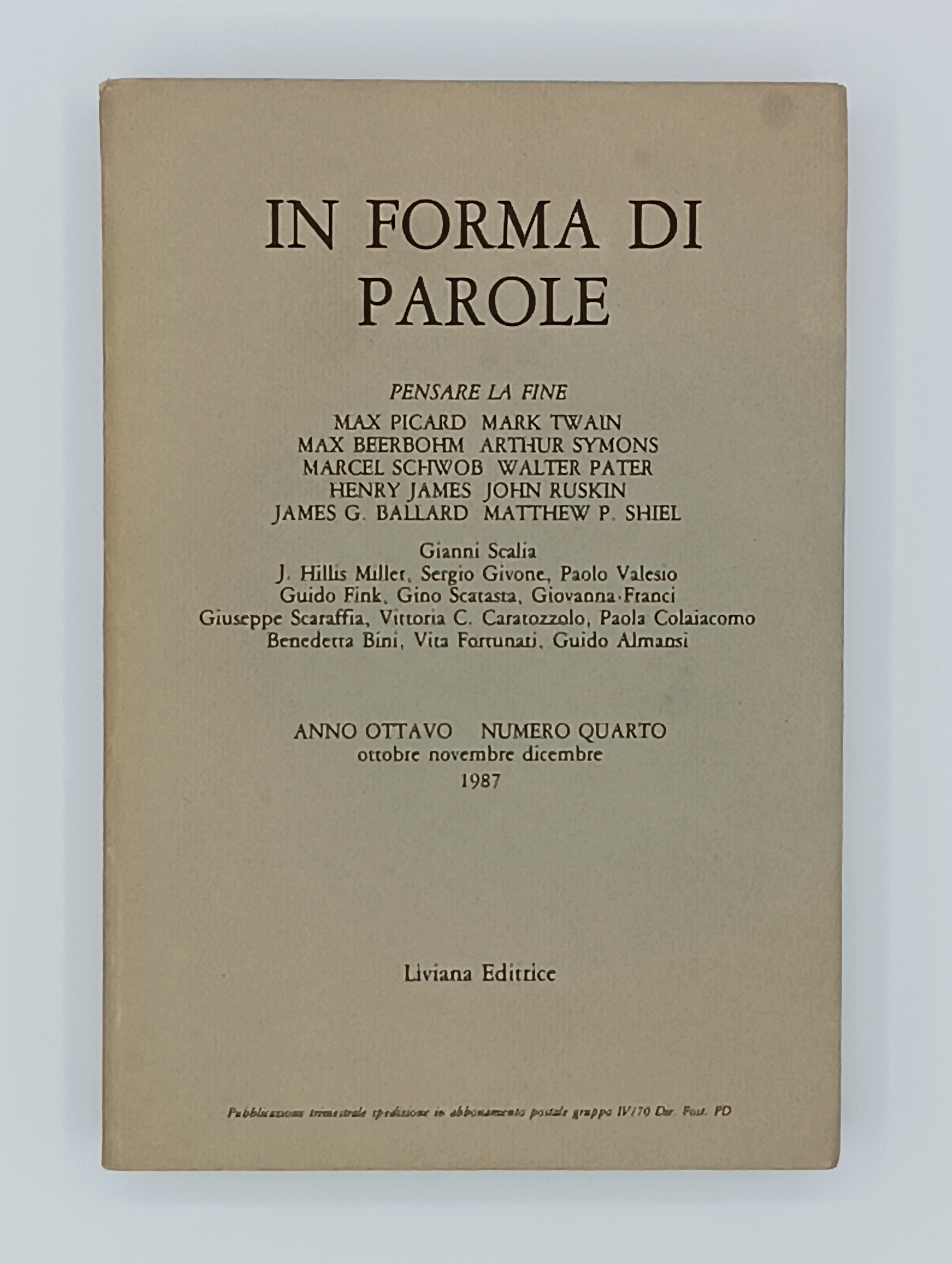 In forma di parole. Pensare la fine (Anno Ottavo. Numero …