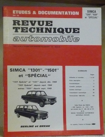 Revue technique automobile. Etudes et documentation. SIMCA 1301 et 1501 …