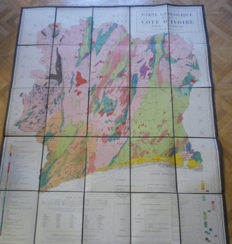 Côte d’Ivoire, carte géologique en couleurs. Echelle 1:1:000:000.