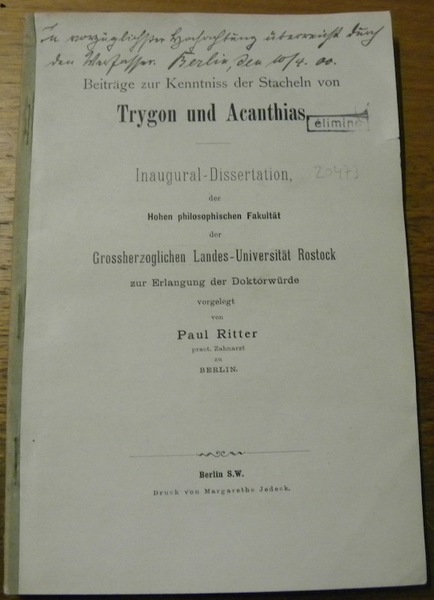 Beiträge zur Kenntniss der Stacheln von Trygon und Acanthias. Diss.