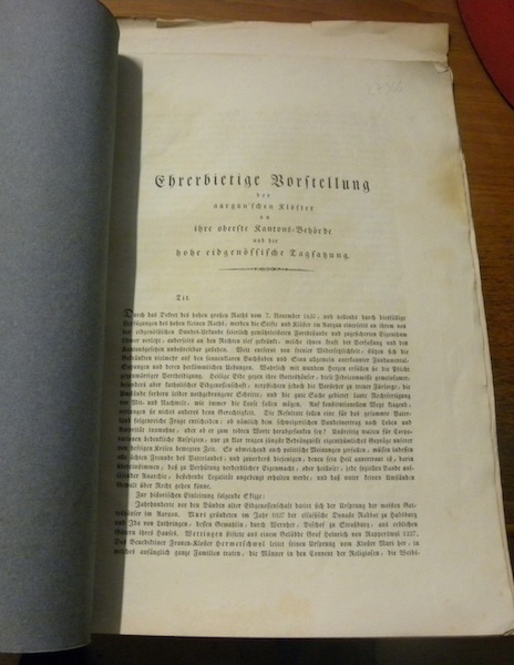 Ehrerbietige Vorstellung der aargau’sche Klöster an ihre oberste Kantons-Behörde und …
