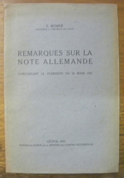 Remarques sur la Note allemande concernant le plébiscite du 20 …