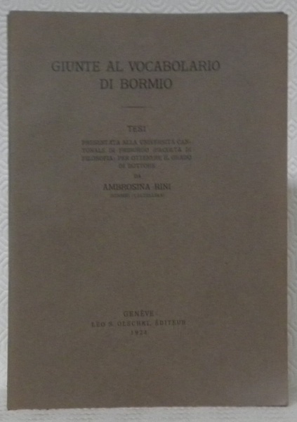 Giunte al vocabolario di Bormio. Tesi.