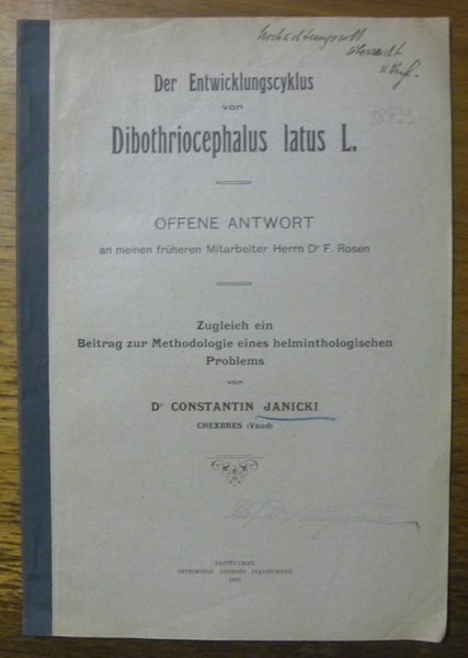 Der Entwicklungscyklus von Dibothriocephalus latus L. Offene Antwort an meinen …