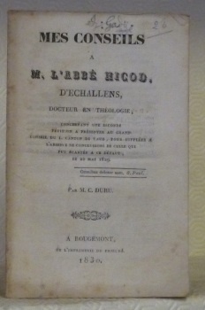 Mes conseils à M. l’Abbé Nicod, d’Echallens, concernant une seconde …