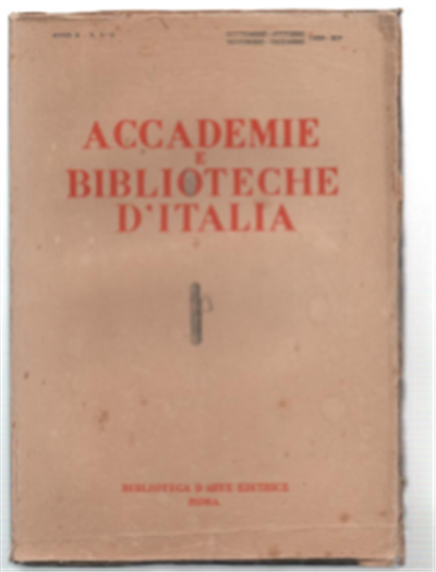 Accademie E Biblioteche D'italia. Anno X - N. 5-6 Settembre-Ottobre …