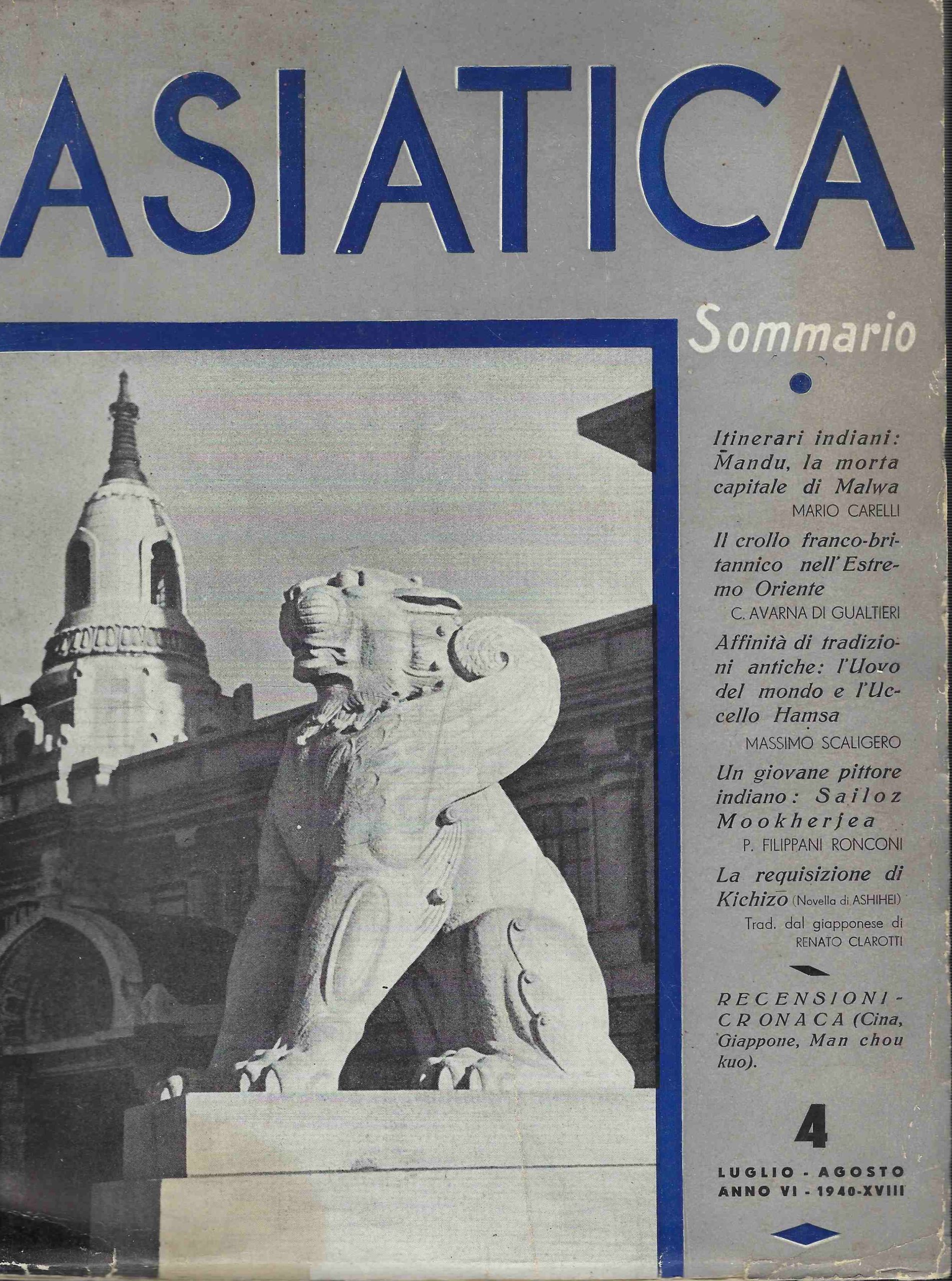 Asiatica . 4. Luglio Agosto 1940. Anno Vi