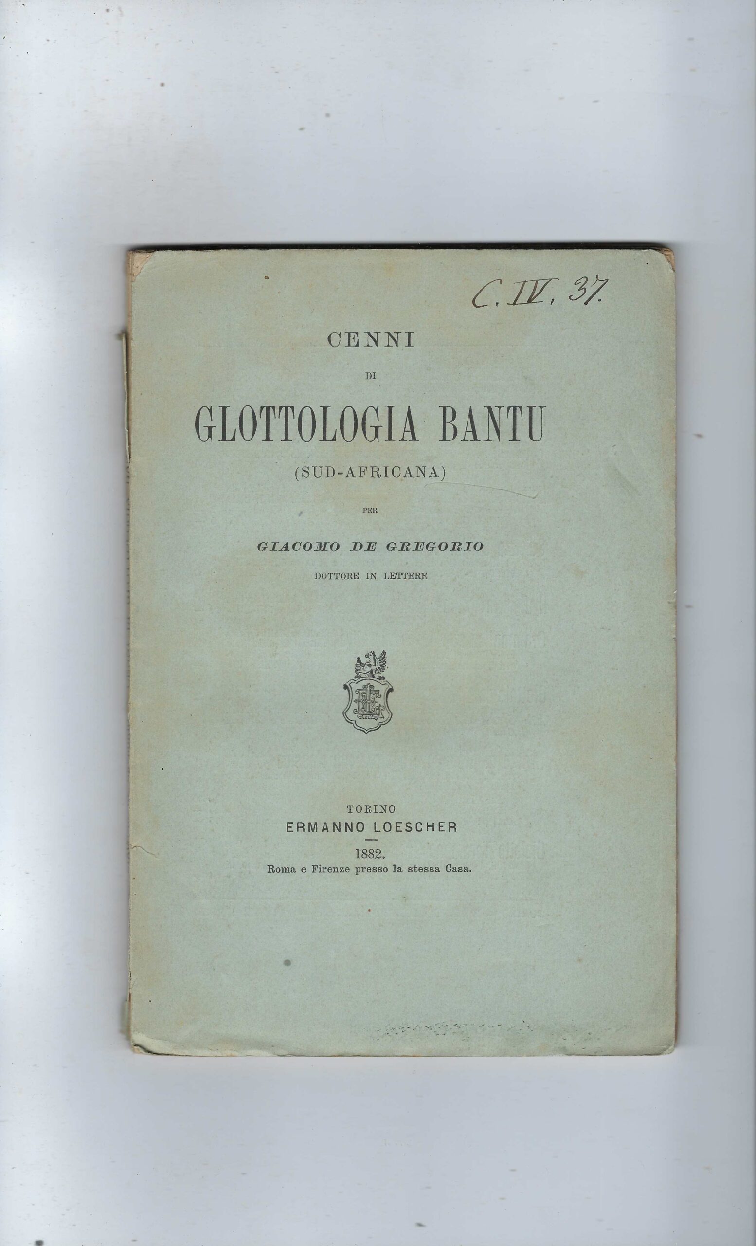 Cenni Di Glottologia Bantu (Sud -Africana)