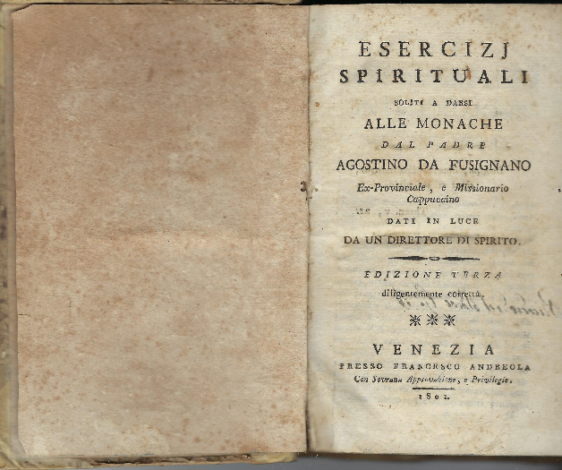 Esercizj Spirituali Soliti A Sarsi Alle Monache Dal Padre Agostino …