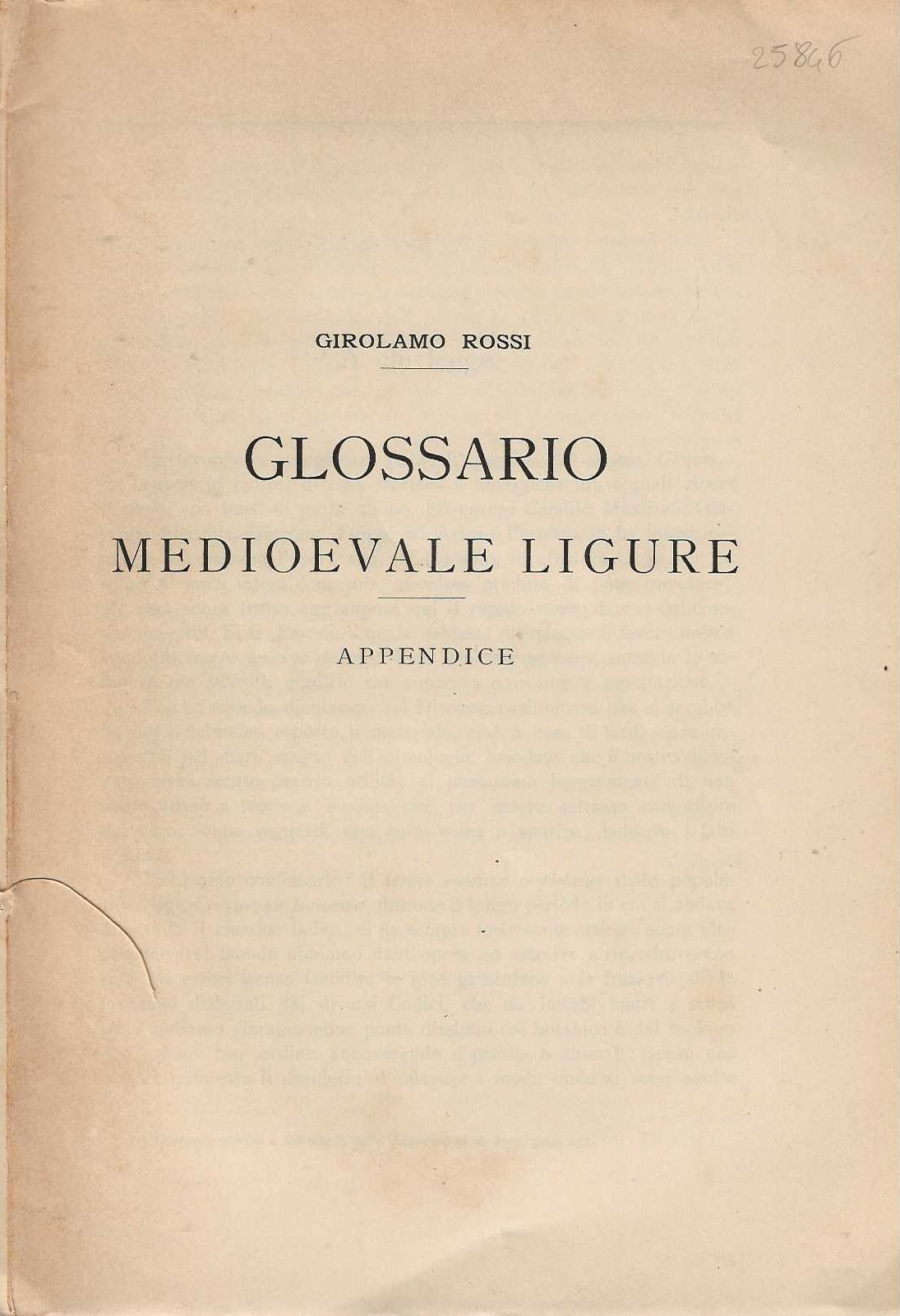 Glossario Medioevale Ligure . appendice