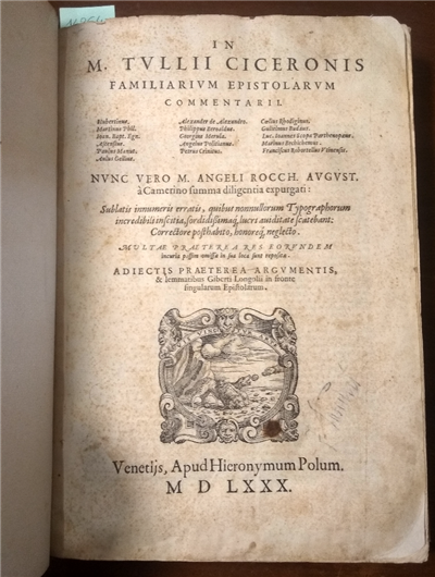In M. Tullii Ciceronis Familiarum Epistolarum Commentarii