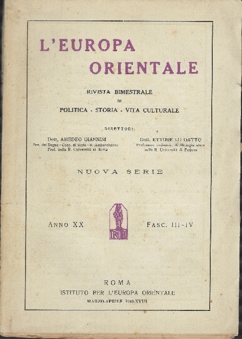 L'europa Orientale Rivista Bimestrale Di Politica -Storia -Vita Culturale