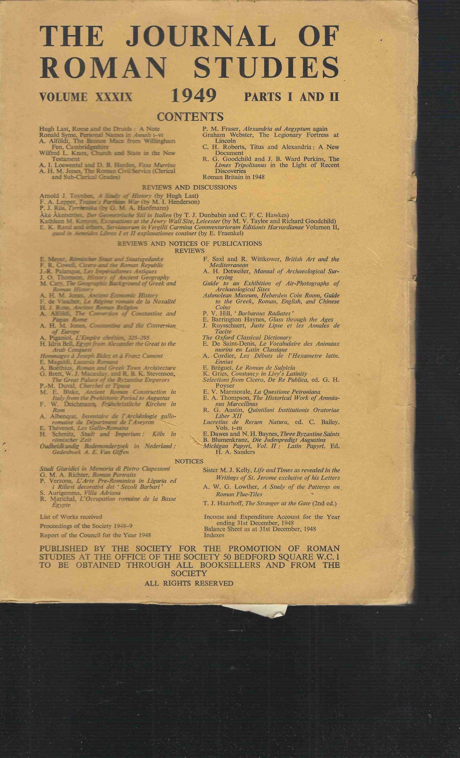 The Journal of Roman Studies. Volume XXXIX . 1949 . …