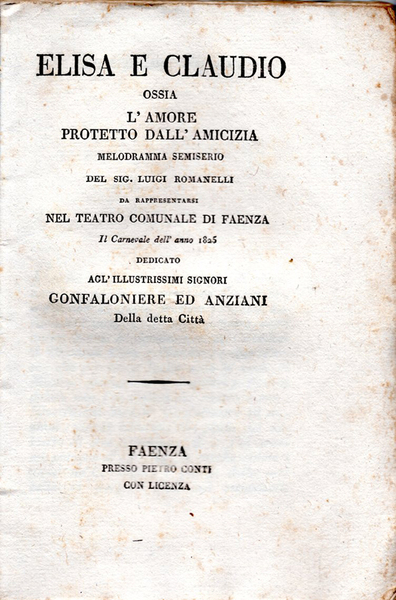 Elisa e Claudio ossia L’Amore protetto dall’Amicizia