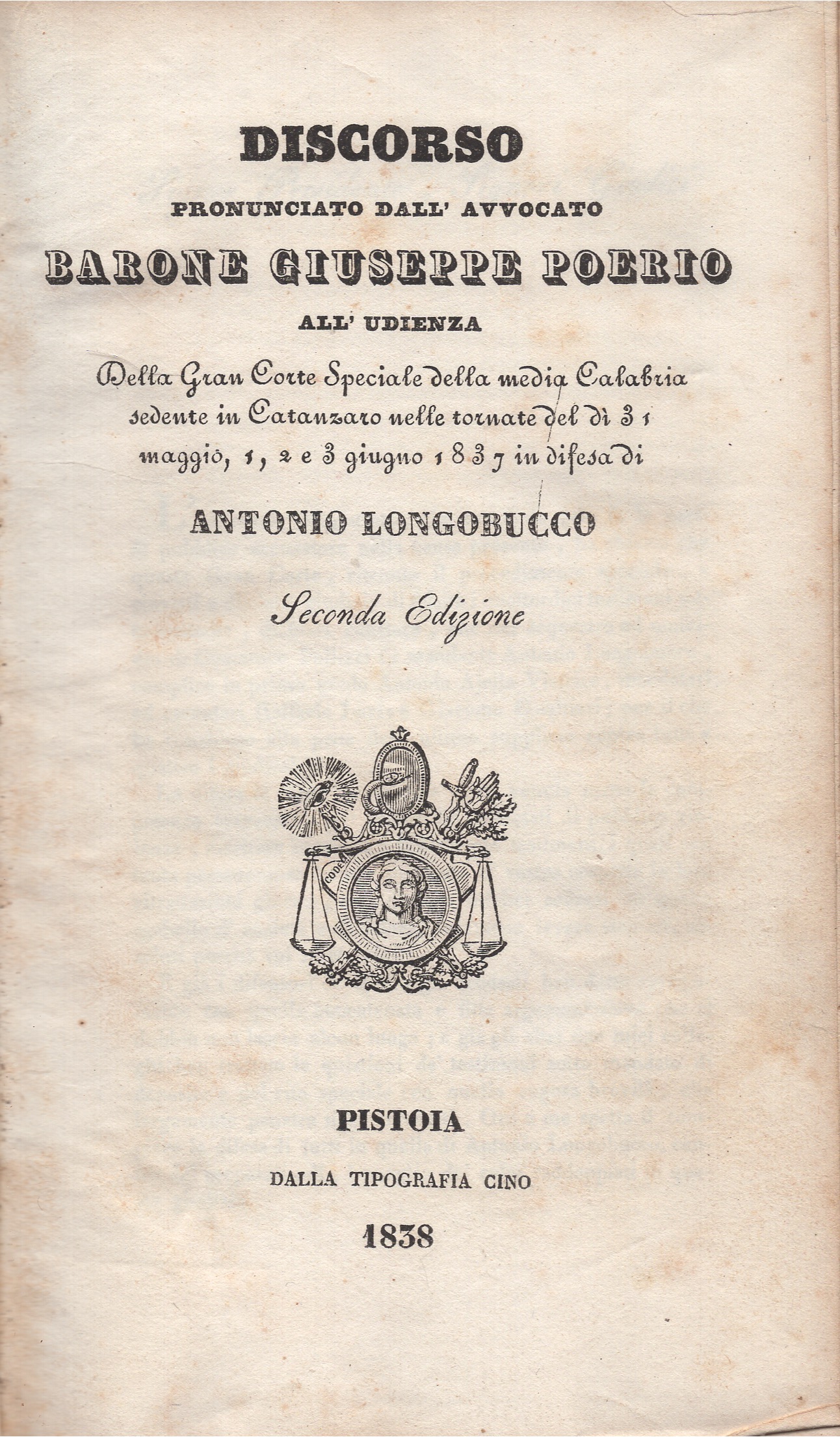 Discorso proniciato dasll'avvocato Giuseppe Poerio in difesa di Antonio Longobucco