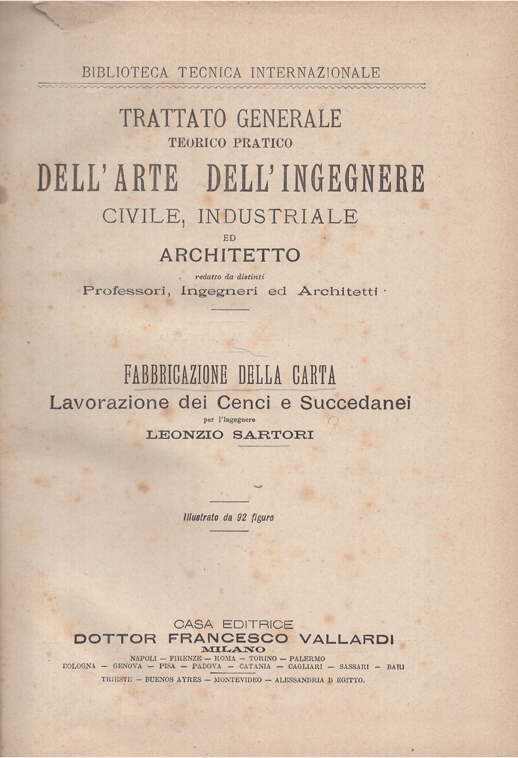 Fabbricazione della carta. Lavorazione dei Cenci e Succedanei