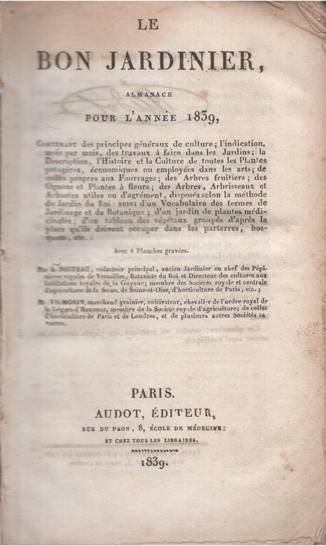 Le bon jardinier, almanach pour l'année 1839