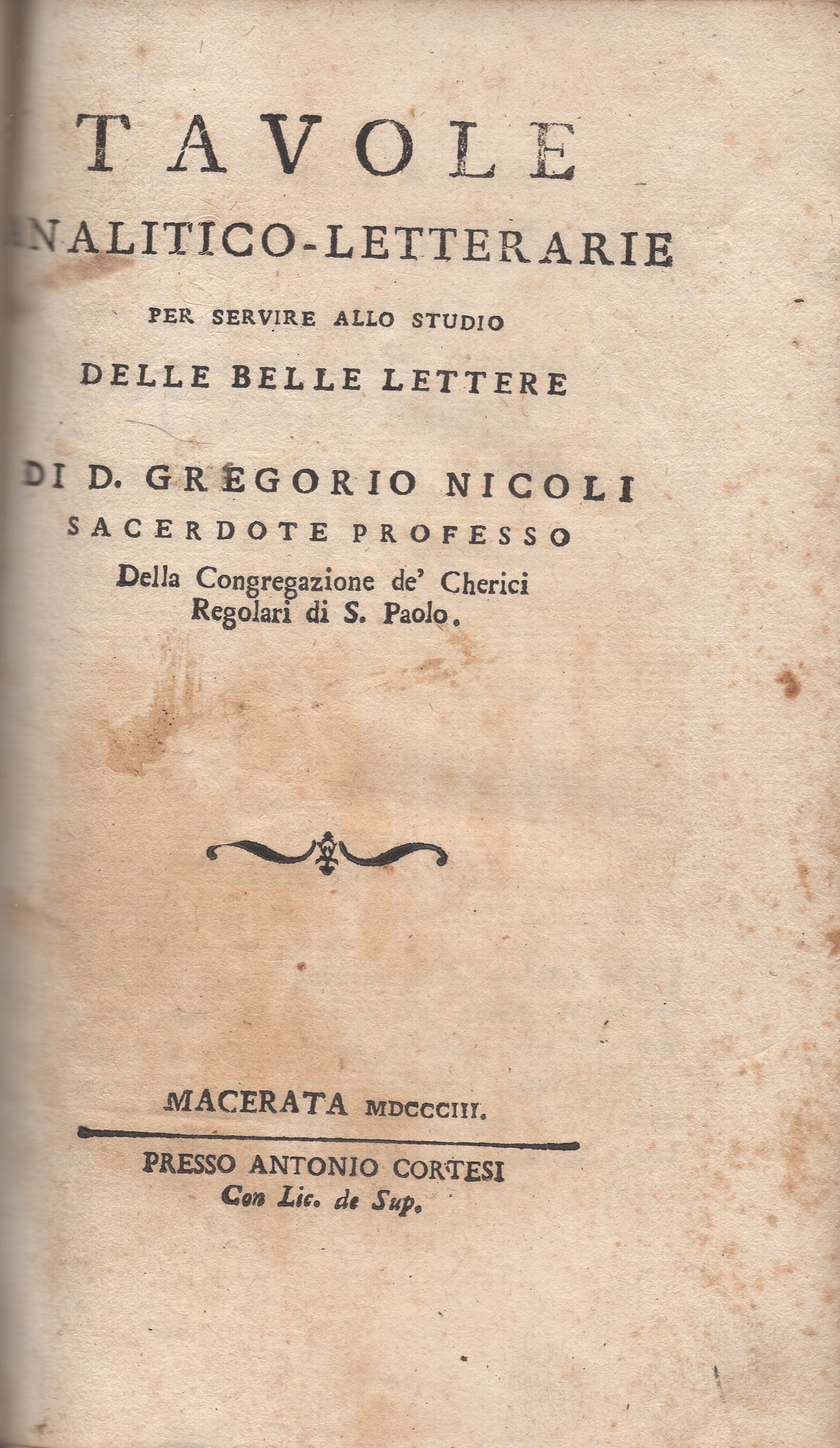 Tavole analitico-letterarie per servire allo studio delle belle lettere