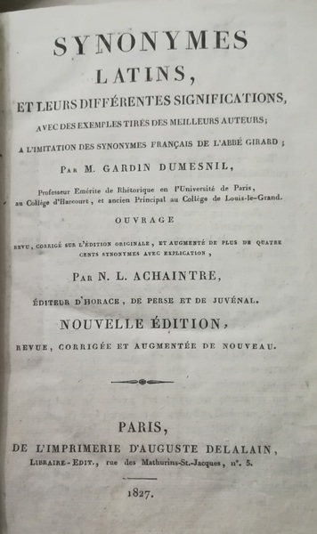 Synonymes latins, et leurs differentes significations