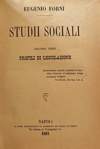 Studii sociali seconda serie. profili di legislazione