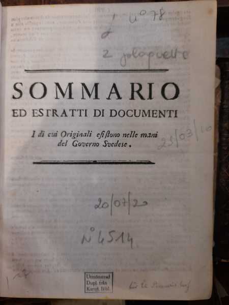 Sommario ed estratti di documenti i di cui originali esistono …