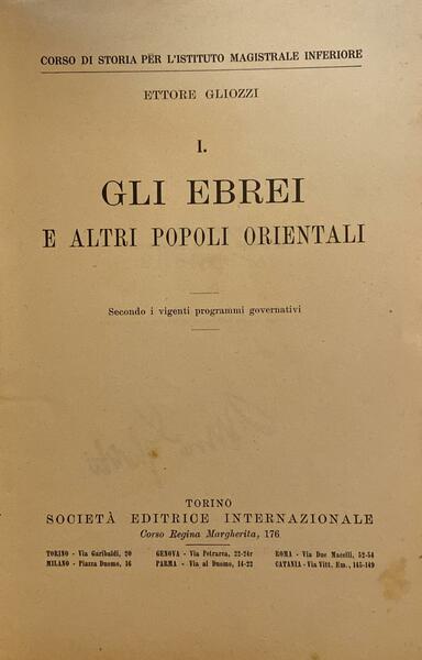 Gli ebrei e altri popoli orientali. Corso di storia per …