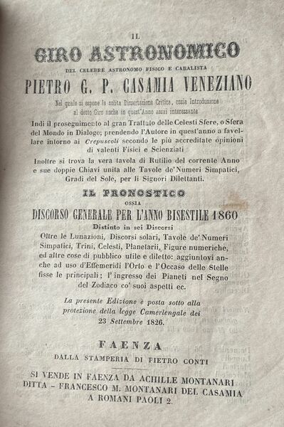 Il giro astronomico del celebre astronomo, fisico e cabalista Pietro …