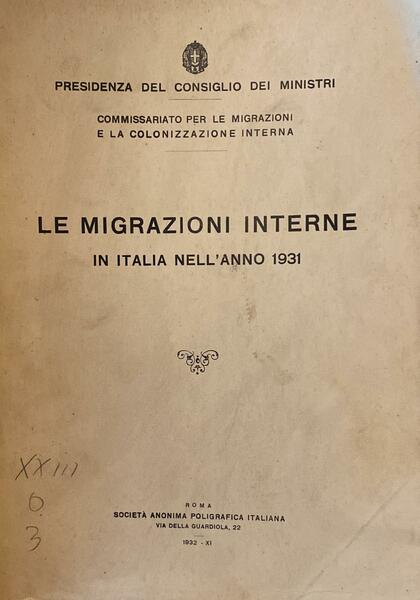 Le migrazioni interne in Italia nell'anno 1930