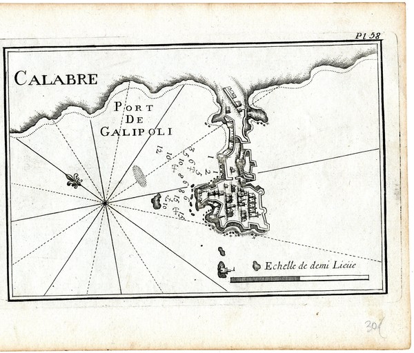 Calabria (Calabre). Port De Gallipoli. Echelle de demi Lieiie.