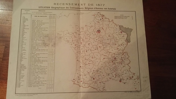 Recensement de 1877-France. Situation Géographique des Etablisséments Religieux d'Hommes non …